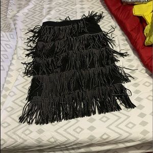 Fringed, studded skirt black